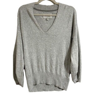 BROCHU Walker Light gray silk cotton blend vneck sleeve sweater